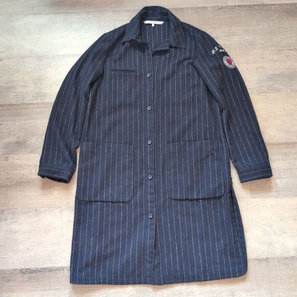 Zara Womens Blue Trafalac Outerwear Wool  Long Trench Jacket Size Small S - Picture 1 of 6